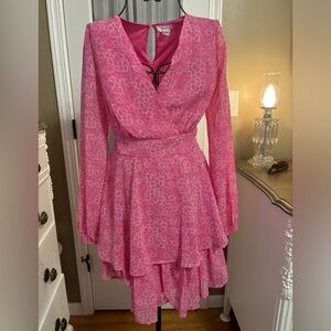 Japna Pink Sequin Wrap Dress with Bishop Sleeves